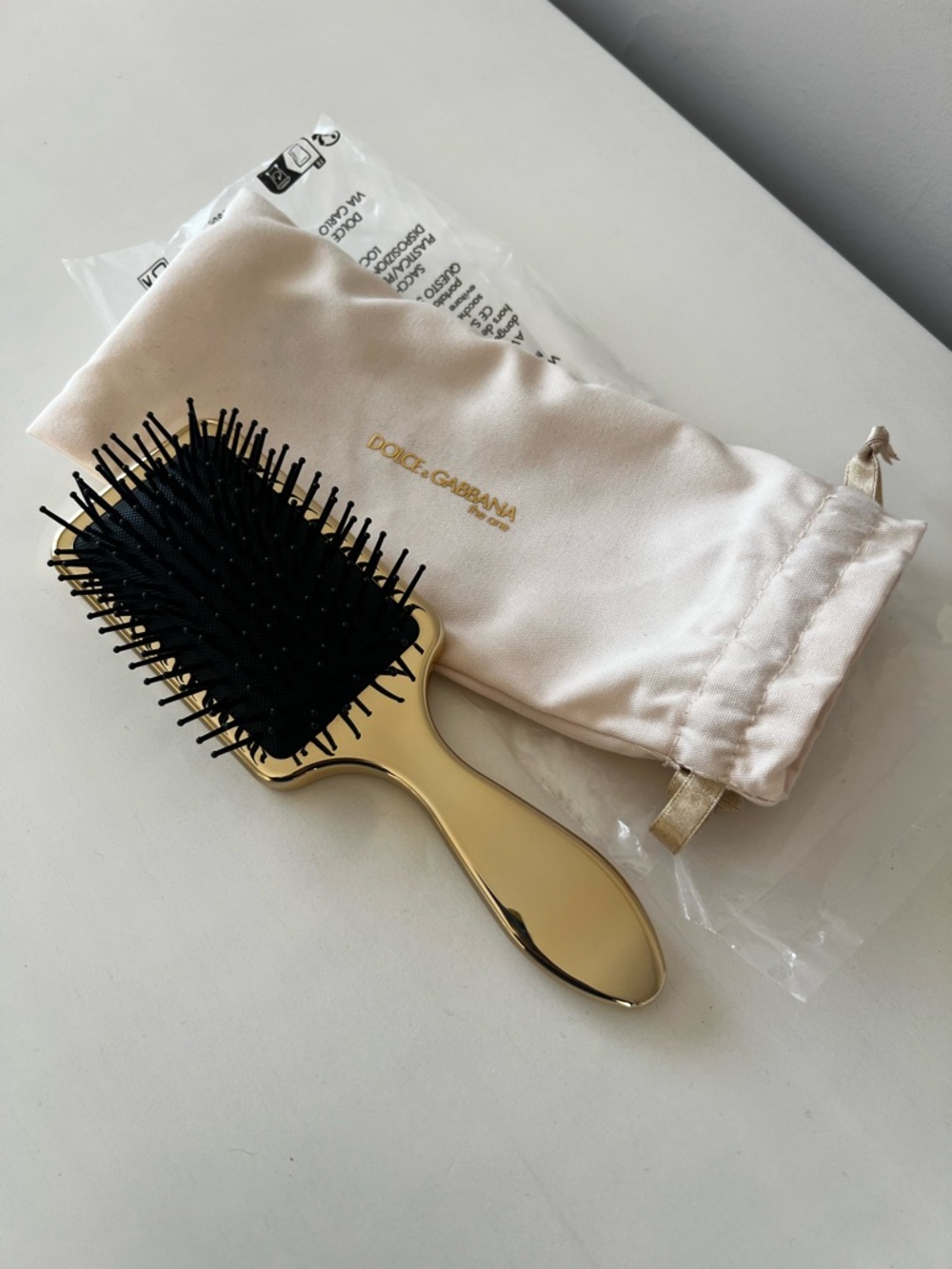 Dolce & Gabbana Gold Paddle Brush with Light Pink Pouch